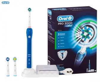 Oral-B 博朗欧乐B 成人3D声波电动牙刷 蓝色 PRO-3000型 （电动牙刷 1个+刷头 3个+充电座 1个+刷头储藏盒 1个）